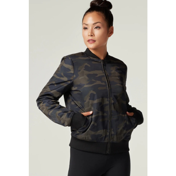 Blanc Noir Reversible Bomber Jacket Camo Navy Small NWT - Picture 2 of 12